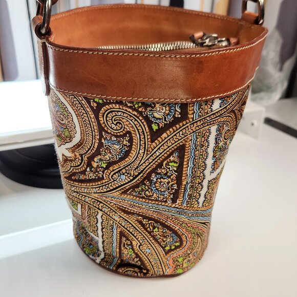 Rare Prada Vintage Paisley Small Bucket Bag Purse Blue Brown White Preowned - Picture 6 of 16